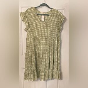 NWT Indigo Soul Green Dot Tiered Babydoll Dress